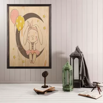Tablou decorativ, Cute Bunny XL, Lemn, Lemn, Multicolor imagine