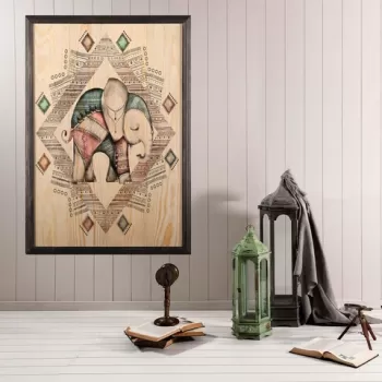 Tablou decorativ, Cute Elephant, Lemn, Lemn, Multicolor imagine