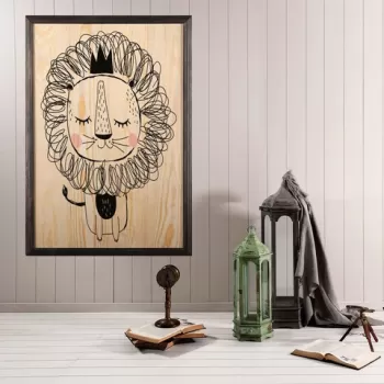 Tablou decorativ, Cute Lion XL, Lemn, Lemn, Multicolor imagine