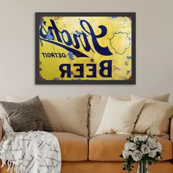 Tablou decorativ, Detroit Beer (35 x 45), MDF , Polistiren, Galben / Albastru inchis imagine