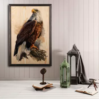 Tablou decorativ, Eagle, Lemn, Lemn, Multicolor imagine