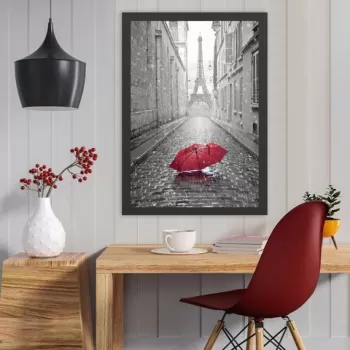 Tablou decorativ, Eiffel Tower 2 (55 x 75), MDF , Polistiren, Negru/Rosu imagine