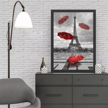 Tablou decorativ, Eiffel Tower 3 (55 x 75), MDF , Polistiren, Negru/Rosu imagine