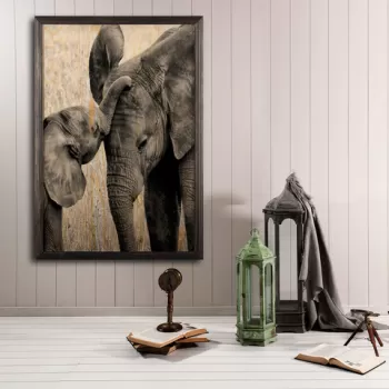 Tablou decorativ, Elephant Baby, Lemn, Lemn, Multicolor imagine