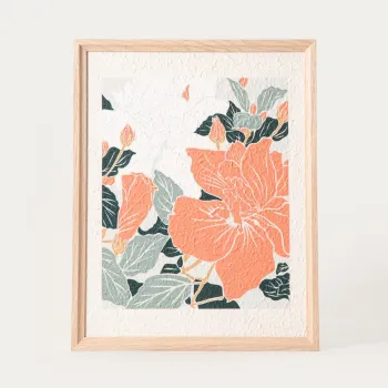 Tablou decorativ floare Saaro, Homla, 40x50x2 cm, lemn/hartie, natur imagine
