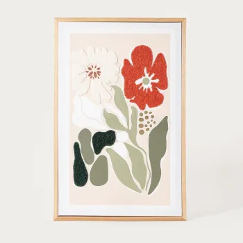 Tablou decorativ flori si frunze abstracte Saaro, Homla, 38x58x3 cm, lemn/hartie, natur imagine