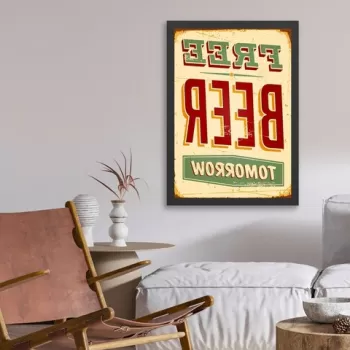 Tablou decorativ, Free Beer (55 x 75), MDF , Polistiren, Verde / Rosu / Crem imagine