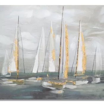 Tablou decorativ Gold Boat, Mauro Ferretti, 100x80 cm, canvas pictat manual, multicolor imagine