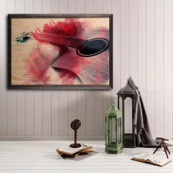 Tablou decorativ, Guitar XL, Lemn, Lemn, Multicolor imagine
