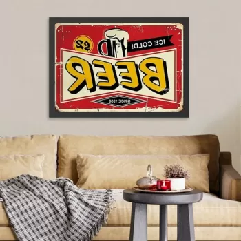 Tablou decorativ, Ice Cold Beer 2 (35 x 45), MDF , Polistiren, Rosu / Galben / Negru / Crem imagine