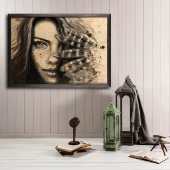 Tablou decorativ, Ind?an Woman, Lemn, Lemn, Multicolor imagine