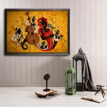 Tablou decorativ, Jazz Music Group, Lemn, Lemn, Multicolor imagine