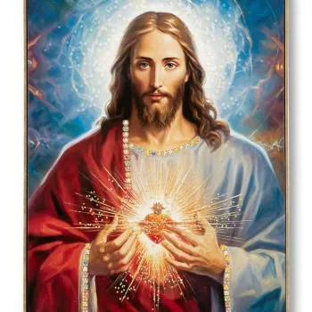 Tablou decorativ Jesus, Mauro Ferretti, 72x102 cm, lemn de pin/canvas pictat si lacuit, multicolor imagine