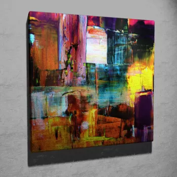 Tablou decorativ, KC221, Canvas, Lemn, Multicolor imagine