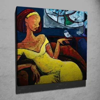 Tablou decorativ, KC285, Canvas, Lemn, Multicolor imagine