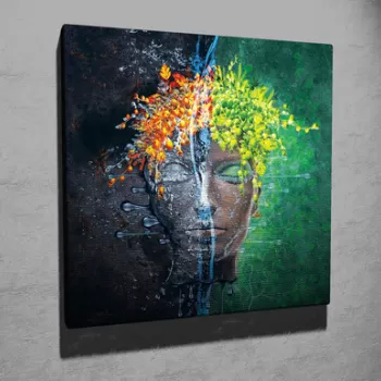 Tablou decorativ, KC299, Canvas, Lemn, Multicolor imagine