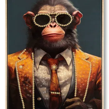 Tablou decorativ Monky, Mauro Ferretti, 52.5x72.5 cm, metal/lemn de brad/canvas, multicolor imagine