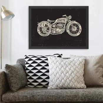 Tablou decorativ, Motorcycle (55 x 75), MDF , Polistiren, Negru / Crem imagine
