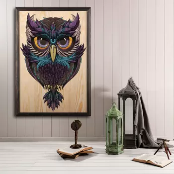 Tablou decorativ, Owl Color Dream, Lemn, Lemn, Multicolor imagine