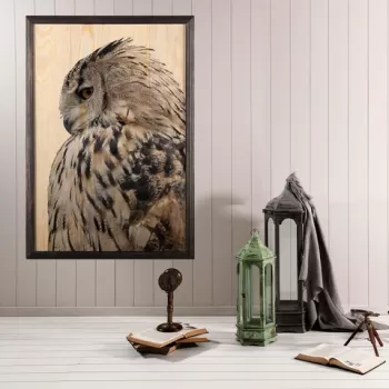 Tablou decorativ, Owl XL, Lemn, Lemn, Multicolor imagine