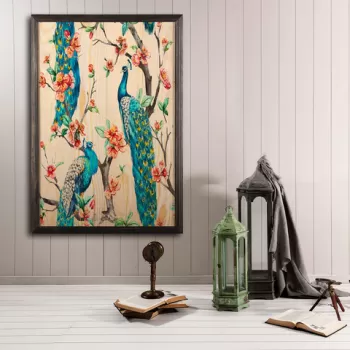 Tablou decorativ, Peacock Heaven XL, Lemn, Lemn, Multicolor imagine