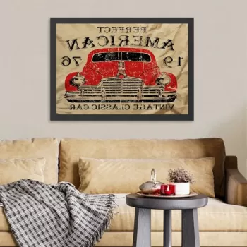 Tablou decorativ, Perfect American (40 x 55), MDF , Polistiren, Crem / Rosu / Negru imagine