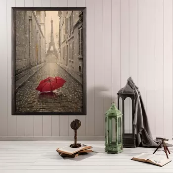 Tablou decorativ, Red Umbrella 2, Lemn, Lemn, Multicolor imagine