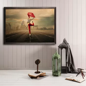 Tablou decorativ, Red Umbrella XL, Lemn, Lemn, Multicolor imagine