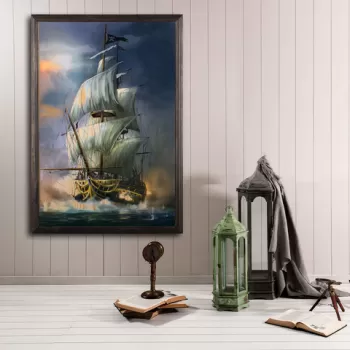 Tablou decorativ, Sailboat, Lemn, Lemn, Multicolor imagine
