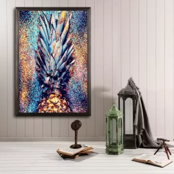 Tablou decorativ, Shiny Pineapple, Lemn, Lemn, Multicolor imagine
