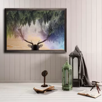 Tablou decorativ, Stag Heaven XL, Lemn, Lemn, Multicolor imagine