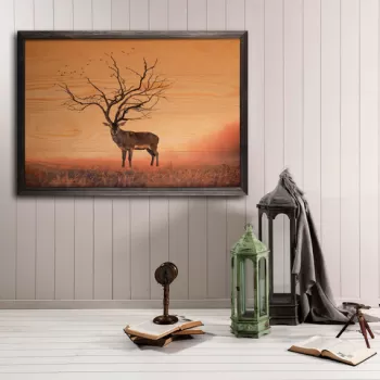 Tablou decorativ, Stag Tree XL, Lemn, Lemn, Multicolor imagine