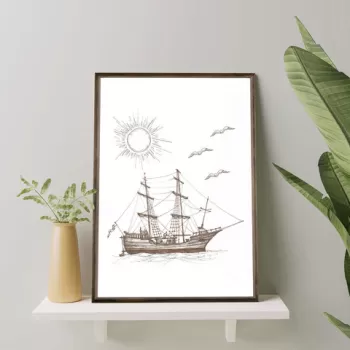 Tablou decorativ, TD003, Lemn, Desenat manual, Natural imagine