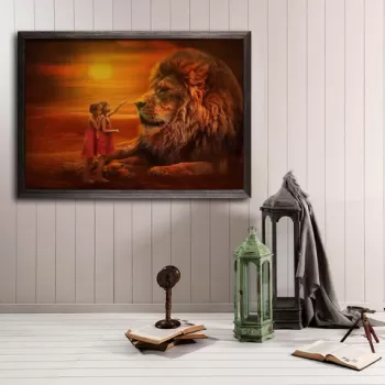 Tablou decorativ, Touch The L?on XL, Lemn, Lemn, Multicolor imagine