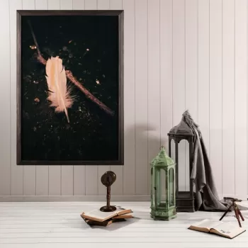 Tablou decorativ, White Feather, Lemn, Lemn, Multicolor imagine