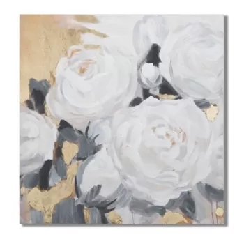 Tablou decorativ White Flowers - A, Mauro Ferretti, 90x90 cm, pictat manual, canvas/lemn de pin imagine