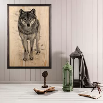 Tablou decorativ, Wolf XL, Lemn, Lemn, Multicolor imagine