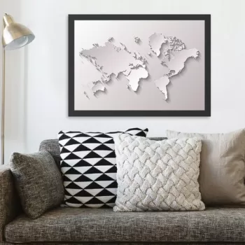 Tablou decorativ, World (55 x 75), MDF , Polistiren, Alb negru imagine