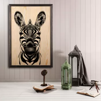 Tablou decorativ, Zebra, Lemn, Lemn, Multicolor imagine