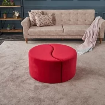 Taburet Alis Puf, Balcab Home, 80x80x40 cm, lemn, rosu imagine