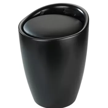 Taburet baie, Wenko, Candy Black Matt, cos de rufe inclus, 36 x 50.5 x 36 cm, plastic/poliester, negru imagine