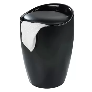 Taburet baie, Wenko, Candy, cos de rufe inclus, 36 x 50.5 x 36 cm, plastic/poliester, negru imagine
