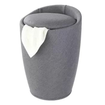 Taburet baie, Wenko, Candy Grey Linen, cos de rufe inclus, 36 x 50.5 cm, plastic/poliester, gri inchis imagine