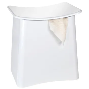 Taburet baie, Wenko, Wing, cos de rufe inclus, 33 x 48 x 45 cm, 33 L, plastic/poliester, alb imagine