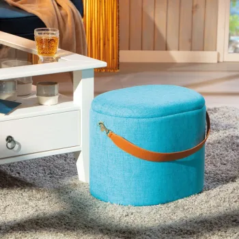 Taburet cu spatiu de depozitare Dilia, Inter Link, 42x30x36 cm, poliester, albastru imagine