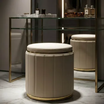 Taburet cu spatiu de depozitare, Mauro Ferretti, London, 46.5x44 cm, lemn de pin/piele ecologica, crem/auriu imagine