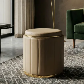 Taburet cu spatiu de depozitare, Mauro Ferretti, London, 46.5x44 cm, lemn de pin/piele ecologica, maro/auriu imagine