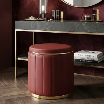 Taburet cu spatiu de depozitare, Mauro Ferretti, London, 46.5x44 cm, lemn de pin/piele ecologica, rosu/auriu imagine