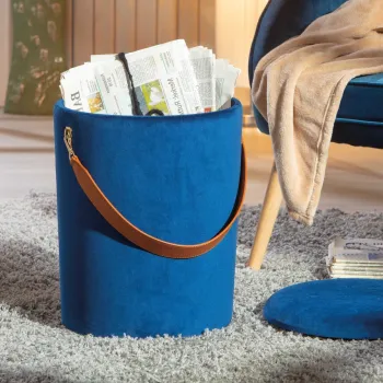 Taburet cu spatiu de depozitare Papua, Inter Link, 35x35x45 cm, poliester, albastru imagine