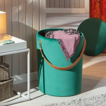 Taburet cu spatiu de depozitare Papua, Inter Link, 35x35x45 cm, poliester, verde imagine